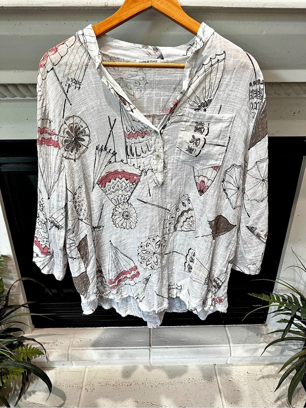 Made In Italy Cotton Printed Tunic in White & Red Like New